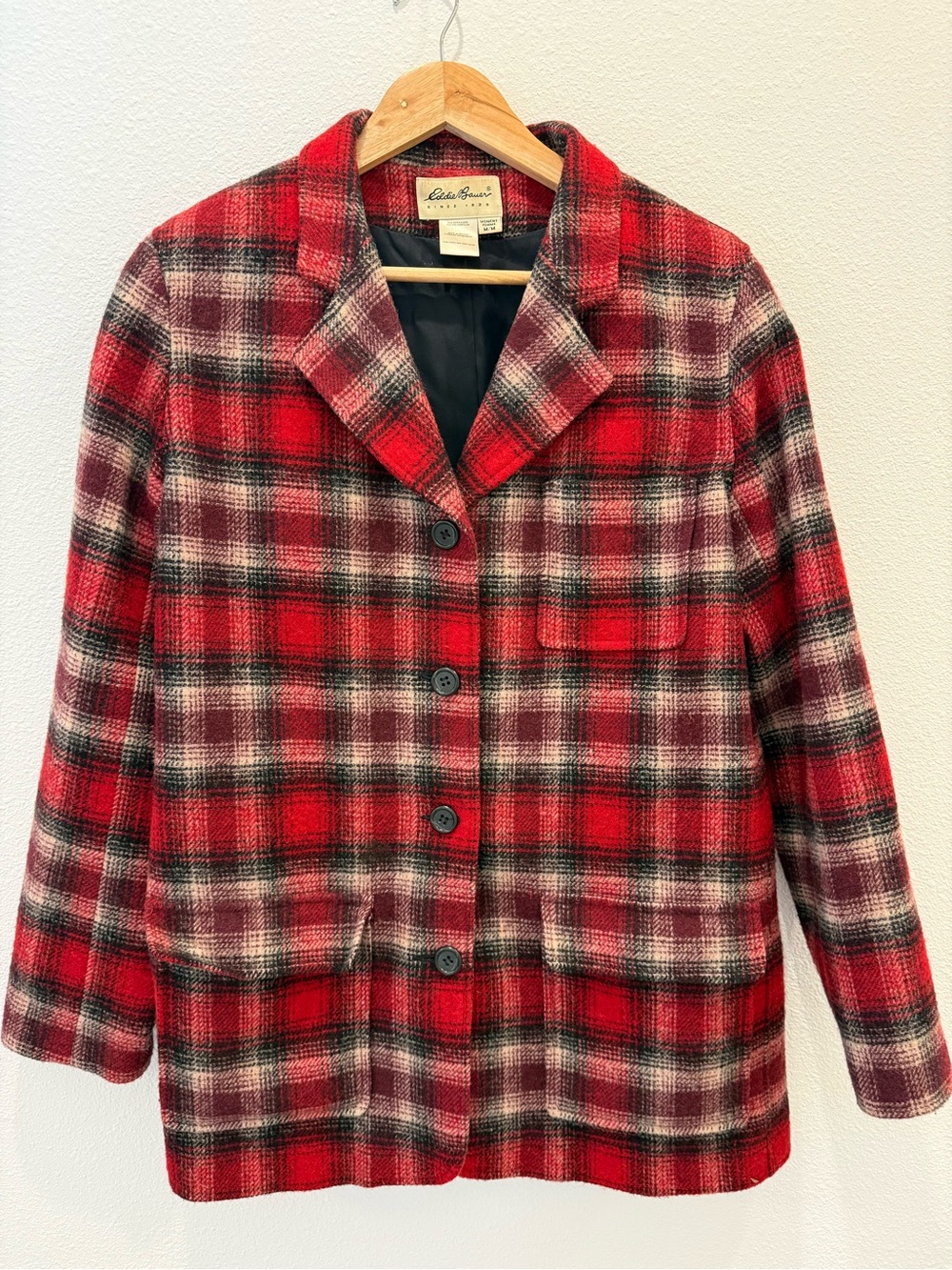 Vintage Eddie Bauer Women’s M Red Plaid 85% Wool Coat